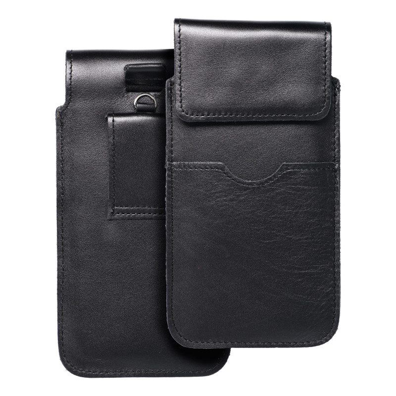 Samsung Galaxy A12 Univerzálne puzdro, Belt Holster ROYAL - Leather universal flap pocket Black