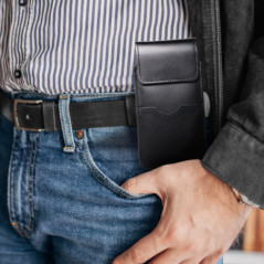 Samsung Galaxy A12 Univerzálne puzdro, Belt Holster ROYAL - Leather universal flap pocket Black