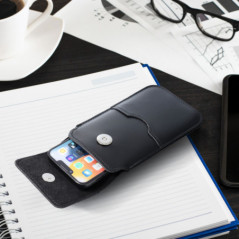 Samsung Galaxy A12 Univerzálne puzdro, Belt Holster ROYAL - Leather universal flap pocket Black