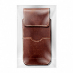 Apple iPhone 12 Univerzálne puzdro, Belt Holster ROYAL - Leather universal flap pocket Brown