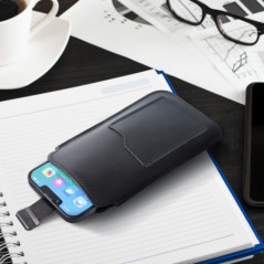 Apple iPhone 12 Univerzálne puzdro, Belt Holster ROYAL - Leather universal flap pocket Black