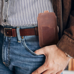 Apple iPhone 12 Univerzálne puzdro, Belt Holster ROYAL - Leather universal flap pocket Brown