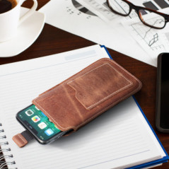 Apple iPhone 12 Univerzálne puzdro, Belt Holster ROYAL - Leather universal flap pocket Brown