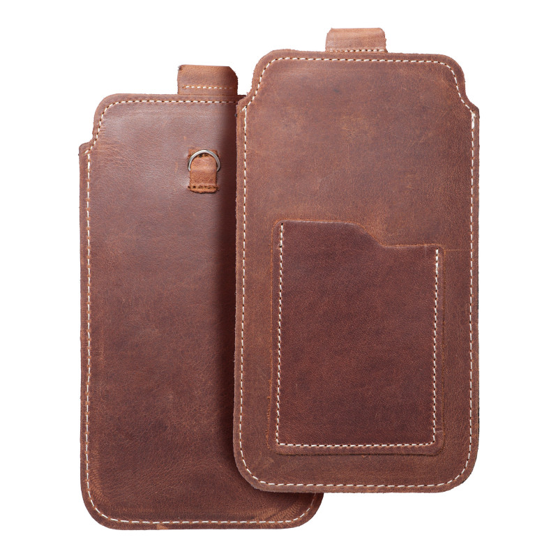 XIAOMI Redmi Note 10 Univerzálne puzdro, Belt Holster ROYAL - Leather universal flap pocket Brown