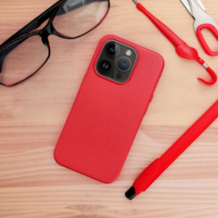 Apple iPhone 16 Pro Max Case Leather Mag Cover Elegant  MagSAFE  Red