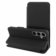 Samsung Galaxy S24 ULTRA Wallet Cases FOLIO Side Magnet Elegant, Carbon pattern  Black