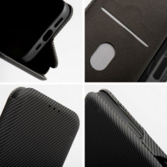 Apple iPhone 16 Wallet Cases FOLIO Side Magnet Elegant, Carbon pattern  Black