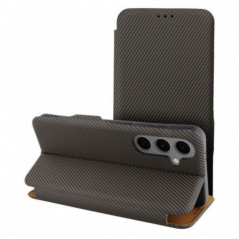 Samsung Galaxy S25 Ultra Wallet Cases FOLIO Side Magnet Elegant, Carbon pattern  Brown