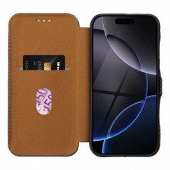 Apple iPhone 16 Pro Max Wallet Cases FOLIO Side Magnet Elegant, Carbon pattern  Brown