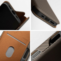 Apple iPhone 16 Pro Max Wallet Cases FOLIO Side Magnet Elegant, Carbon pattern  Brown