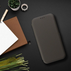 Samsung Galaxy A15 LTE Wallet Cases FOLIO Side Magnet Elegant, Carbon pattern  Brown
