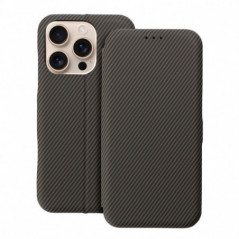 Apple iPhone 14 Pro Max Wallet Cases FOLIO Side Magnet Elegant, Carbon pattern  Brown
