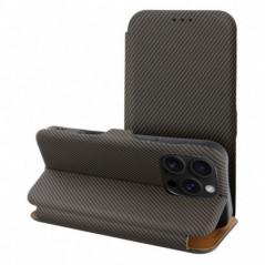 Apple iPhone 14 Pro Max Wallet Cases FOLIO Side Magnet Elegant, Carbon pattern  Brown