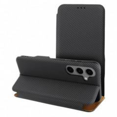 Samsung Galaxy S25 Plus Wallet Cases FOLIO Side Magnet Elegant, Carbon pattern  Grey