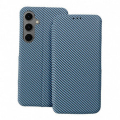 Samsung Galaxy S25 Ultra Wallet Cases FOLIO Side Magnet Elegant, Carbon pattern  Blue