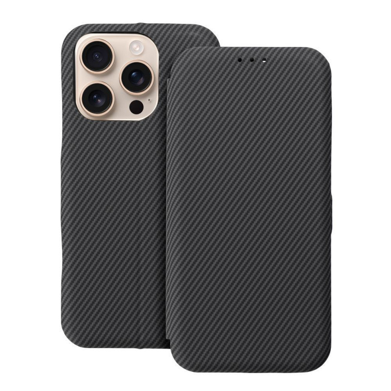 Apple iPhone 16 Wallet Cases FOLIO Side Magnet Elegant, Carbon pattern Grey Apple iPhone 16 Wallet Cases FOLIO Side Magnet Elegant, Carbon pattern Grey