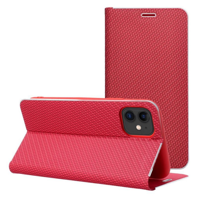 Apple iPhone 17 Pro Wallet Cases LUNA Book Carbon Carbon Fibre, Elegant  Red