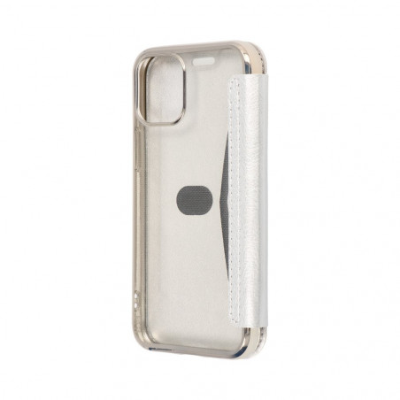 ELECTRO BOOK for Apple iPhone 12 mini FORCELL Case of 100% natural leather & TPU Silver